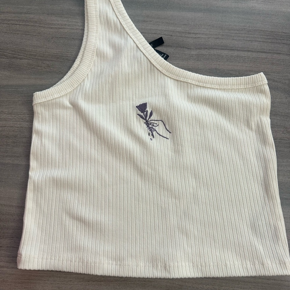 Forever 21 Cream Ribbed Asymmetrical Tank Top